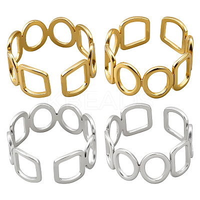 2 Colors 304 Stainless Steel Adjustable Cuff Rings for Women RJEW-HY0001-31B-1