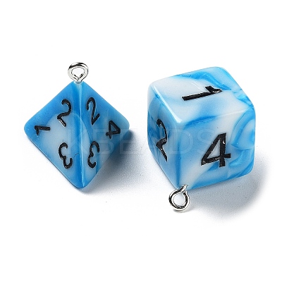7 Styles Opaque Resin Polyhedral Dice Pendants Set RESI-A029-01M-1
