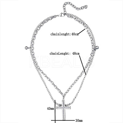 Non-Tarnish 304 Stainless Steel Double Layer Cross Pendant Necklaces EZ1696-1