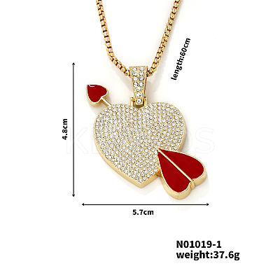 Alloy Crystal Rhinestone Heart Cupid Arrow Pendant Necklaces for Fashionable Couples HK4761-1-1