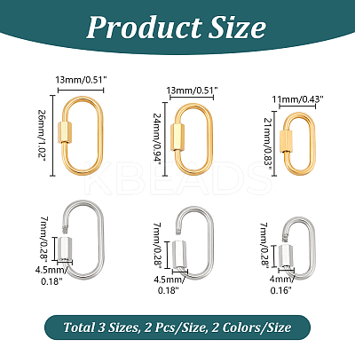 6Pcs 6 Colors 304 Stainless Steel Screw Carabiner Lock Charms FIND-UN0003-49-1