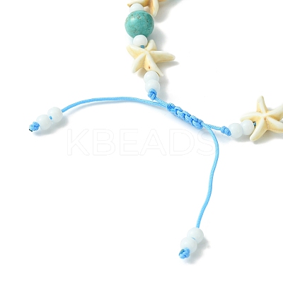 Turtle & Starfish & Round Synthetic Green Turquoise Braided Beaded Bracelets BJEW-TA00363-1