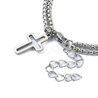 Tarnish Resistant 304 Stainless Steel Hollow Cross Charm Bracelet with Double Layer Box Chains LS-BJEW-A002-01P-1
