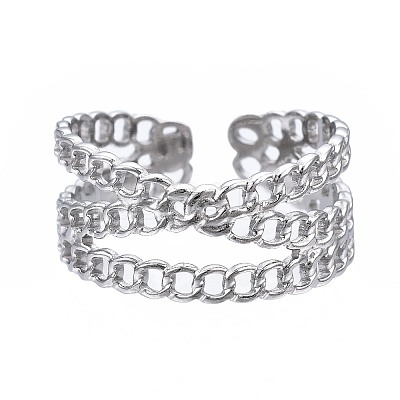 Non-Tarnish 304 Stainless Steel Criss Cross Open Cuff Ring X-RJEW-T023-43P-1