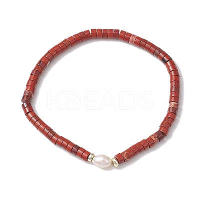 Natural Red Jasper and Pearl Beads Btacelets BJEW-JB10681-06-1