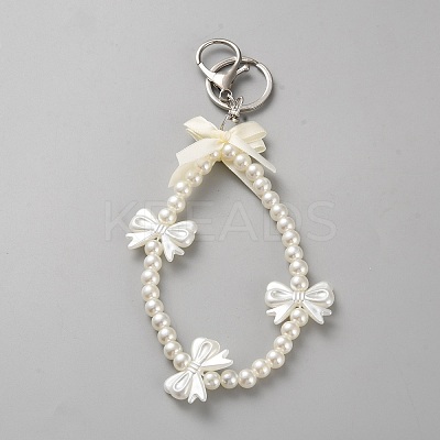 Plastic Pearl & Acrylic Keychain KEYC-WH0034-43-1