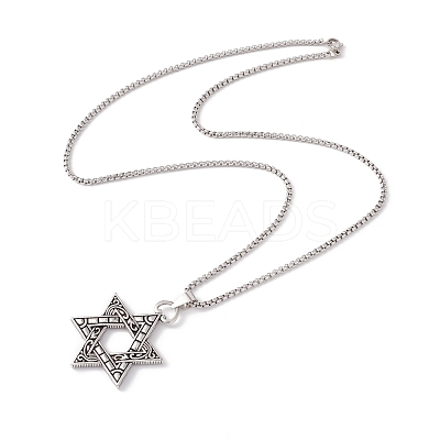 Alloy David Star Pendant Necklace with 201 Stainless Steel Box Chains NJEW-E016-16AS-1