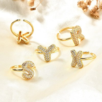 26Pcs Brass Micro Pave Clear Cubic Zirconia Open Cuff Rings RJEW-R218-01G-1