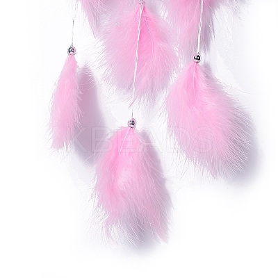 Handmade Flower Woven Net/Web with Feather Wall Hanging Decoration LS-HJEW-A001-03A-1