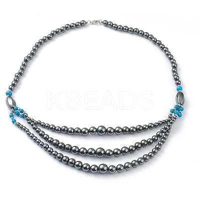 Non-Magnetic Synthetic Hematite & Turquoise Beades 3 Layer Necklaces NJEW-H307-01C-1