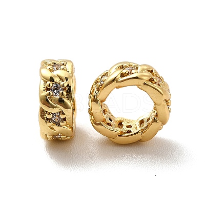 Rack Plating Brass Micro Pave Cubic Zirconia Rondelle European Beads KK-C010-27-1