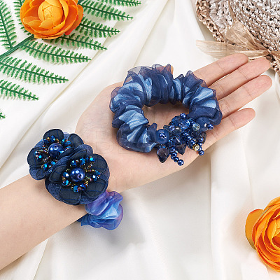 2Pcs 2 Colors Chic Solid Color French Satin Pigtail Hair Tie for Elegant Hairstyles OHAR-TA0001-11-1