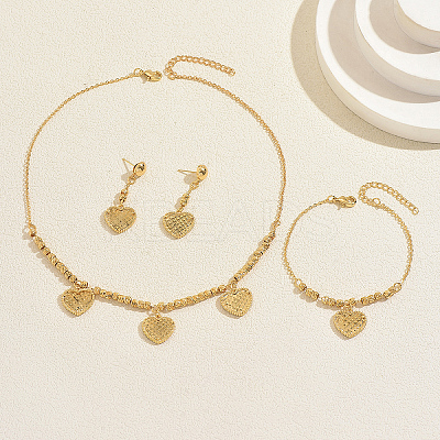 Sweet Brass Heart Pendant Necklace & Earrings & Bracelet Sets for Women CR5368-1