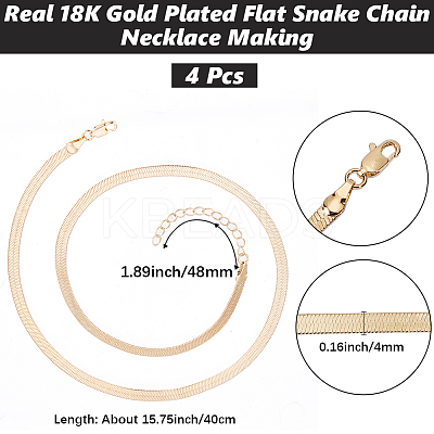 4Pcs Brass Flat Snake Chain Necklaces for Women Men NJEW-BBC0001-38-1