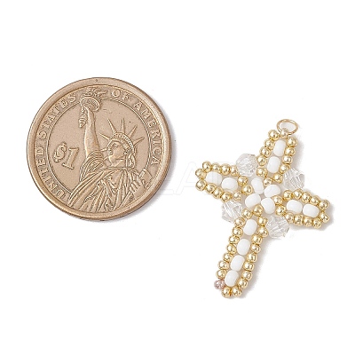 Glass Seed Beaded Cross Pendants PALLOY-MZ00826-01-1
