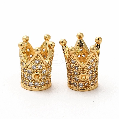 Rack Plating Brass Micro Pave Cubic Zirconia Beads ZIRC-C043-01G-1