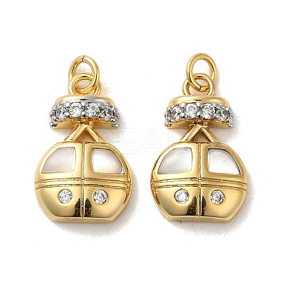 Rack Plating Brass Micro Pave Cubic Zirconia with Sea shell Pendants KK-Q795-11G-1