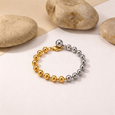 Duo Tone 304 Stainless Steel Ball Charm Round Beaded Bracelets for Women WGBF083-01-1