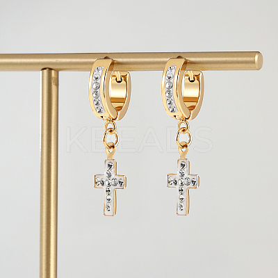 201 Stainless Steel Cross Hoop Earrings LS-XZ9263-1