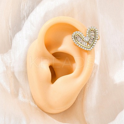 Heart Brass Micro Pave Clear Cubic Zirconia Cuff Earrings EJEW-H158-21G-1