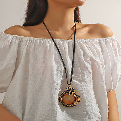 Alloy Glass Pendant Black Waxed Cord Necklaces for Women FS-WG2748D-01-1