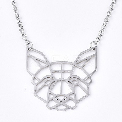 Non-Tarnish 201 Stainless Steel Puppy Pendant Necklaces LS-NJEW-T009-JN046-1-40-1