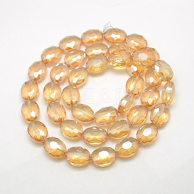 Faceted Electroplate Crystal Glass Oval Beads Strands EGLA-F058B-10-1