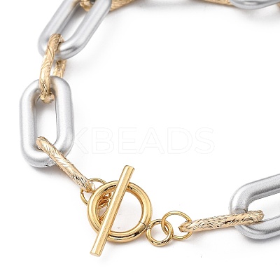 Spray Painted CCB Plastic & Aluminum Paperclip Chain Bracelets X-BJEW-JB05432-03-1