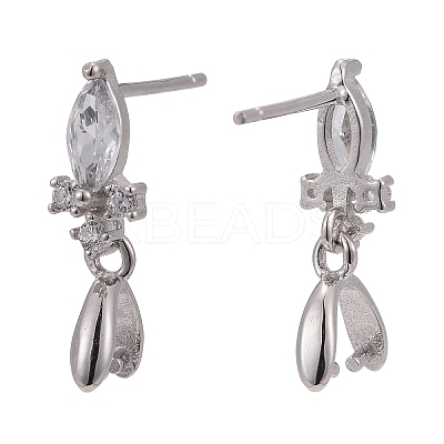 Rhodium Plated 925 Sterling Silver Stud Earring Findings STER-F048-34P-1