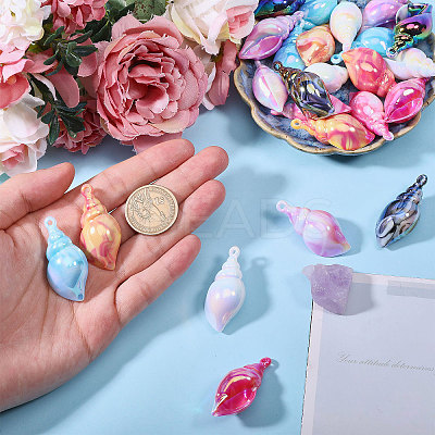 24Pcs 6 Colors UV Plating Iridescent Acrylic Imitation Conch Pendants MACR-CA0001-43-1