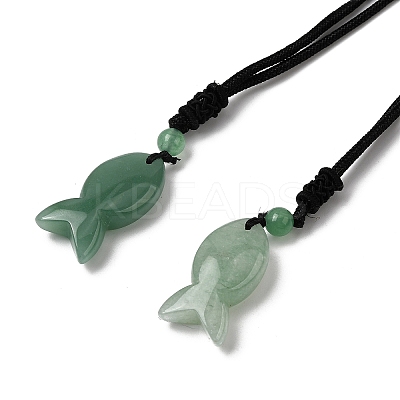 Natural Mixed Stone Fish Pendant Black Nylon Cord Necklaces NJEW-G185-01-1