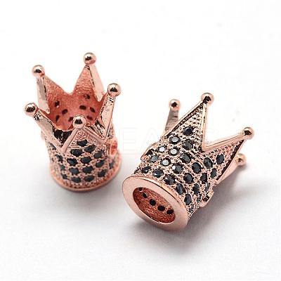 Rack Plating Brass Cubic Zirconia Beads ZIRC-S034-01RG-1