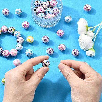 50Pcs AB Color Printed Opaque Acrylic Beads OACR-CJ0002-27-1