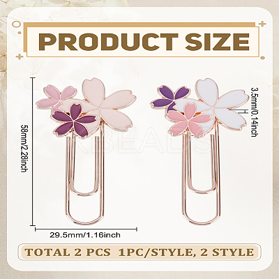 2Pcs 2 Style Rose Gold Tone Zinc Alloy Enamel Bookmarks AJEW-LP0004-43B-1