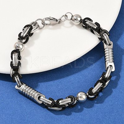 201 Stainless Steel Byzantine Chain Bracelets for Women BJEW-B143-09EBP-1