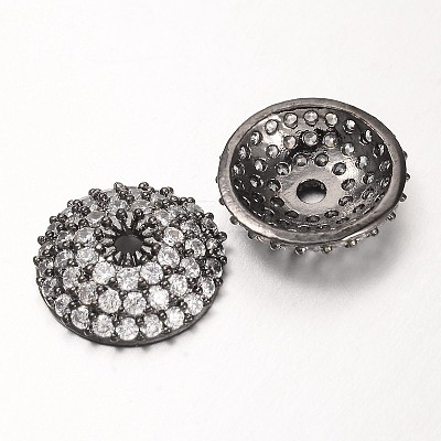 Apetalous Half Round/Dome Brass Micro Pave Cubic Zirconia Bead Caps ZIRC-D063-B-1