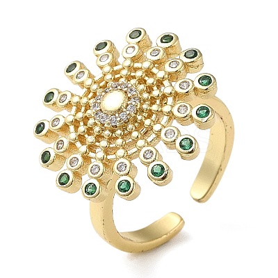 Rotatable Cubic Zirconia Flower Open Ring RJEW-Q776-05G-1