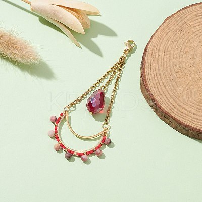 Teardrop Glass Seed & Natural Rhodonite Beads Pendant Decorations HJEW-MZ00024-01-1
