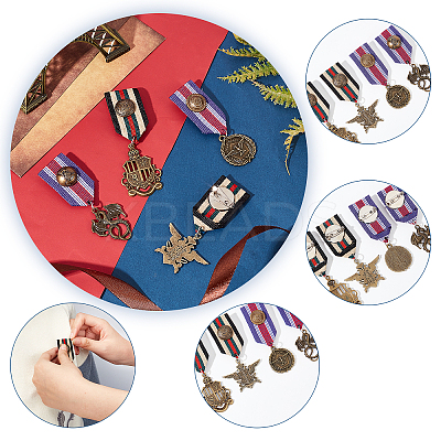 4Pcs 4 Style Medal Alloy Lapel Pin JEWB-GA0001-06-1