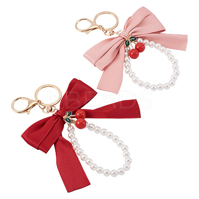 2Pcs 2 Colors Polyester & Alloy & Plastic Keychains KEYC-TA0001-52A-1