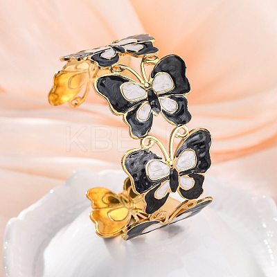 304 Stainless Steel Enamel Cuff Bangles for Women LS-BJEW-P347-01G-C-1