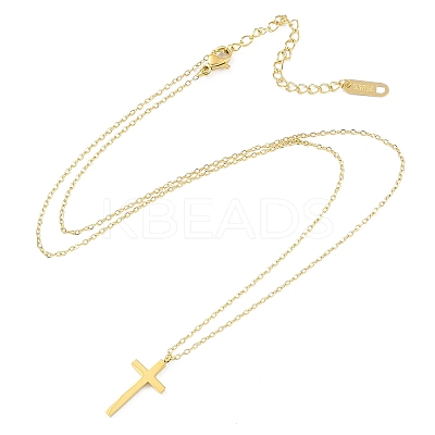 Ion Plating(IP) 304 Stainless Steel Cable Chain Religion Cross Pendant Necklaces for Women NJEW-K276-05A-G-1