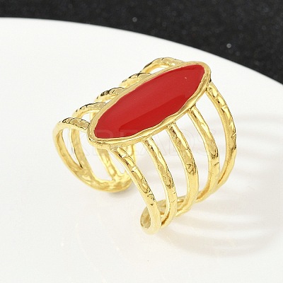 Horse Eye 304 Stainless Steel Enamel Cuff Rings for Women RJEW-G355-04G-02-1