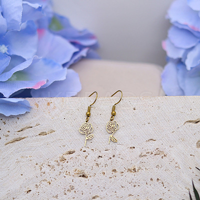 304 Stainless Steel Flower Dangle Earrings for Women WG1C9A6-01-1