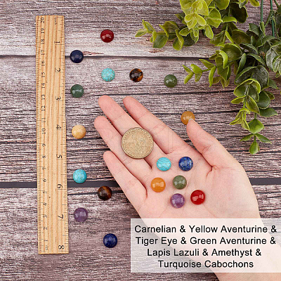 28Pcs 7 Style Carnelian & Yellow Aventurine & Tiger Eye & Green Aventurine & Lapis Lazuli & Amethyst & Turquoise Cabochons G-SC0002-13A-1