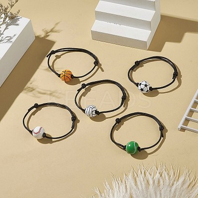 Dyed Natural Wood Sport Theme Beaded Braccelet BJEW-JB09185-1