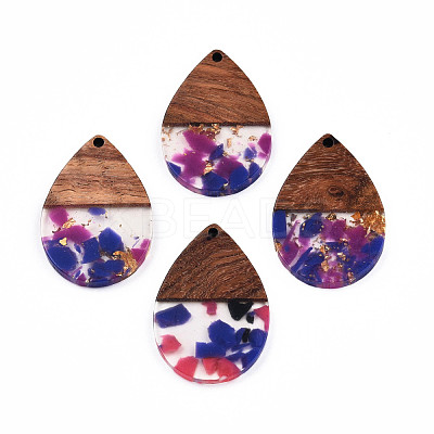 Transparent Resin & Walnut Wood Pendants RESI-N025-028-A06-1