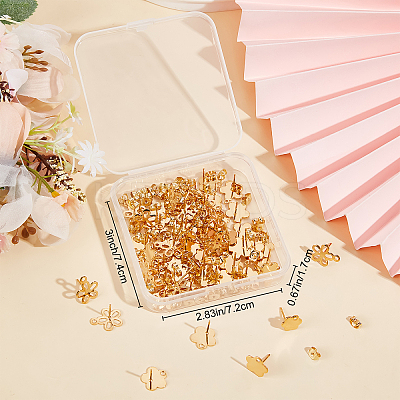 80Pcs 4 Style 201 Stainless Steel Stud Earring Findings EJEW-BBC0001-08-1
