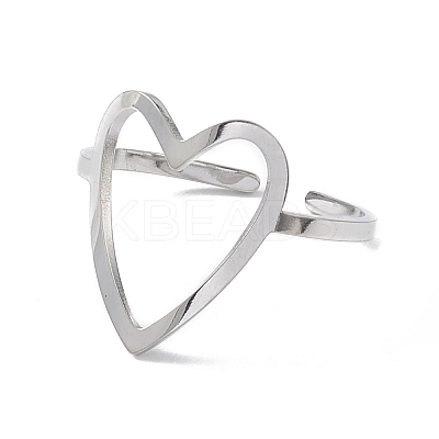 Non-Tarnish Hollow Out Heart 304 Stainless Steel Open Cuff Ring for Women RJEW-E073-07P-1