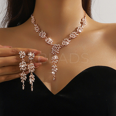 Ear of Wheat Alloy Crystal Rhinestone Pendant Necklaces & Stud Dangle Earrings Sets FS-WGD4E70-02-1